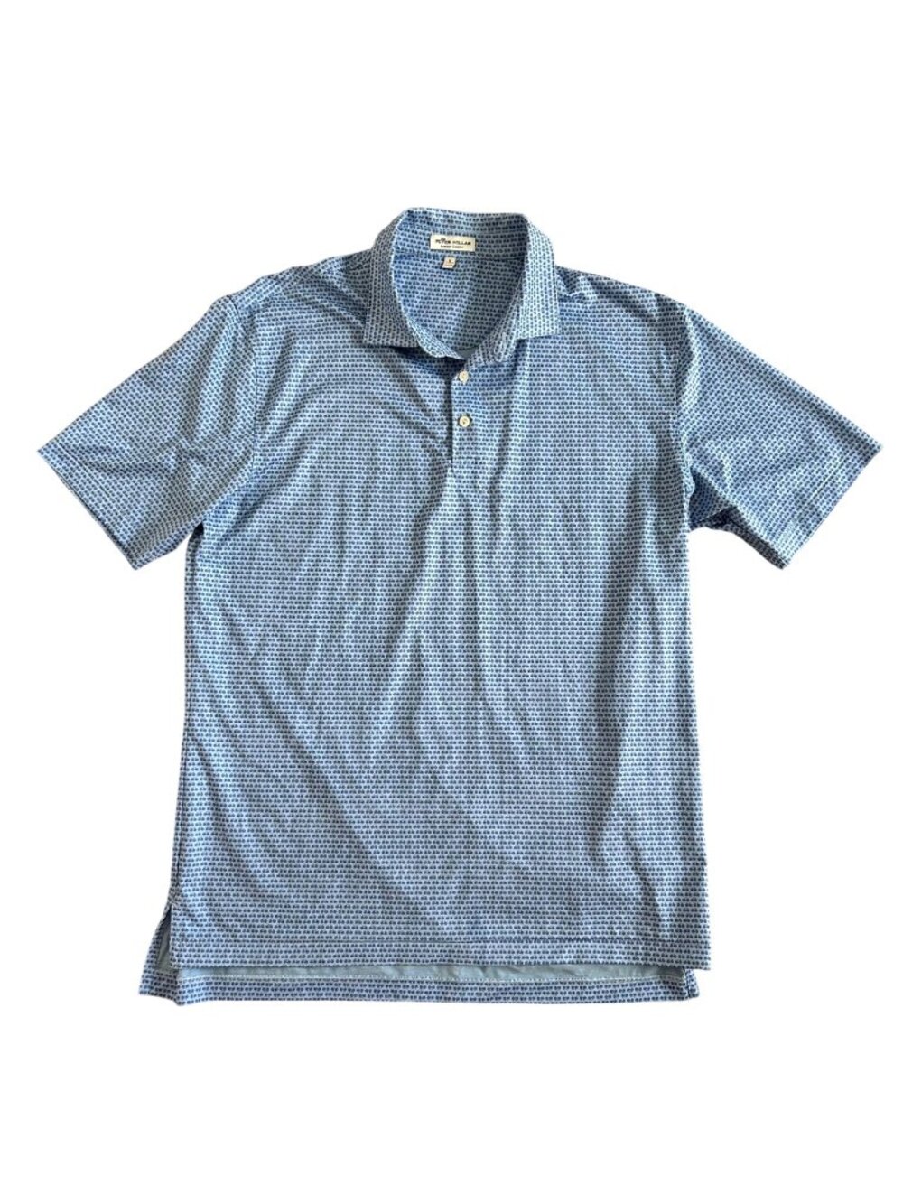 Peter Millar Men's Sz L Summer Comfort Blue Bicycle Print Polo Shirt